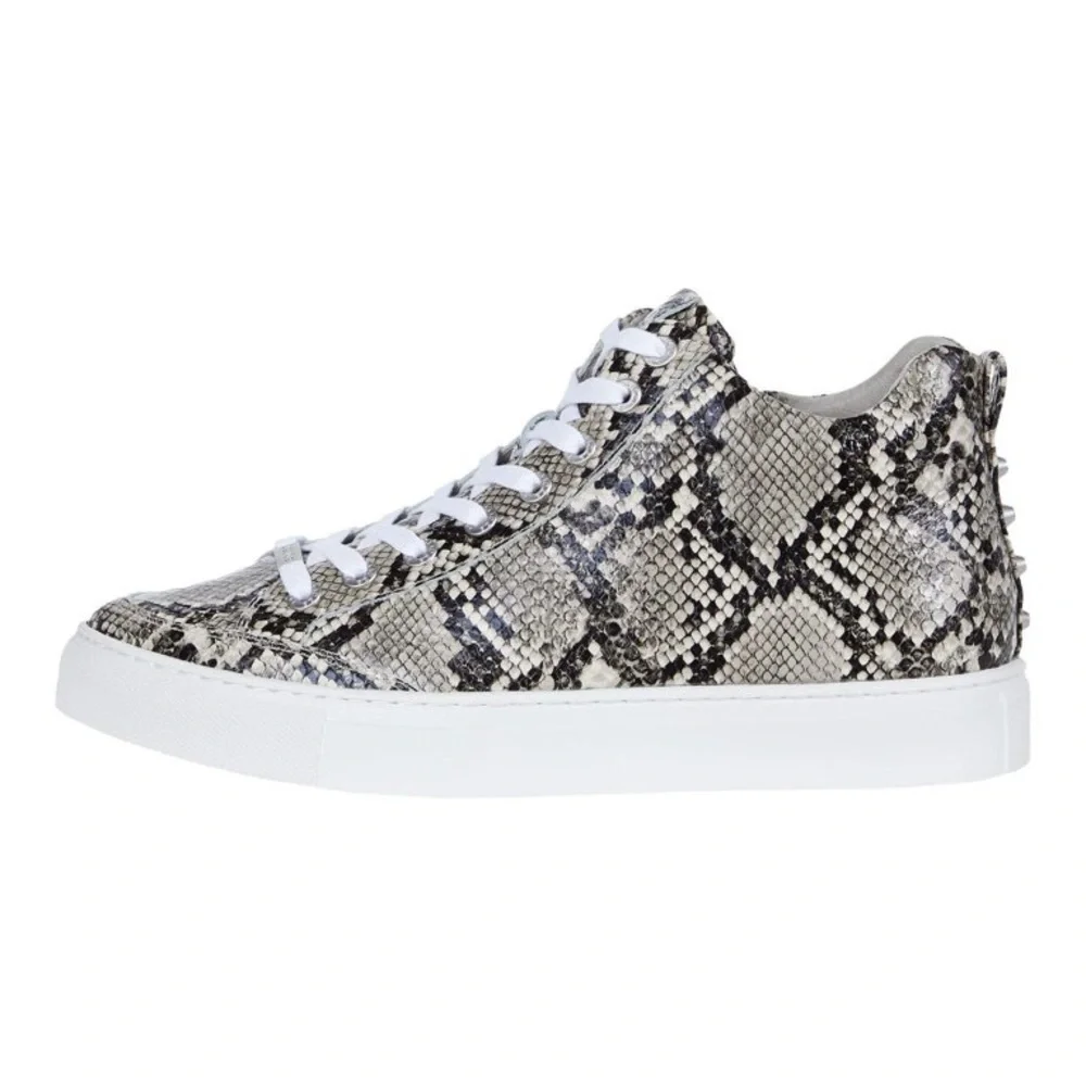 JSlides Ludlow Lace Up Snake Print Platform Sneakers Black White Sz 9.5